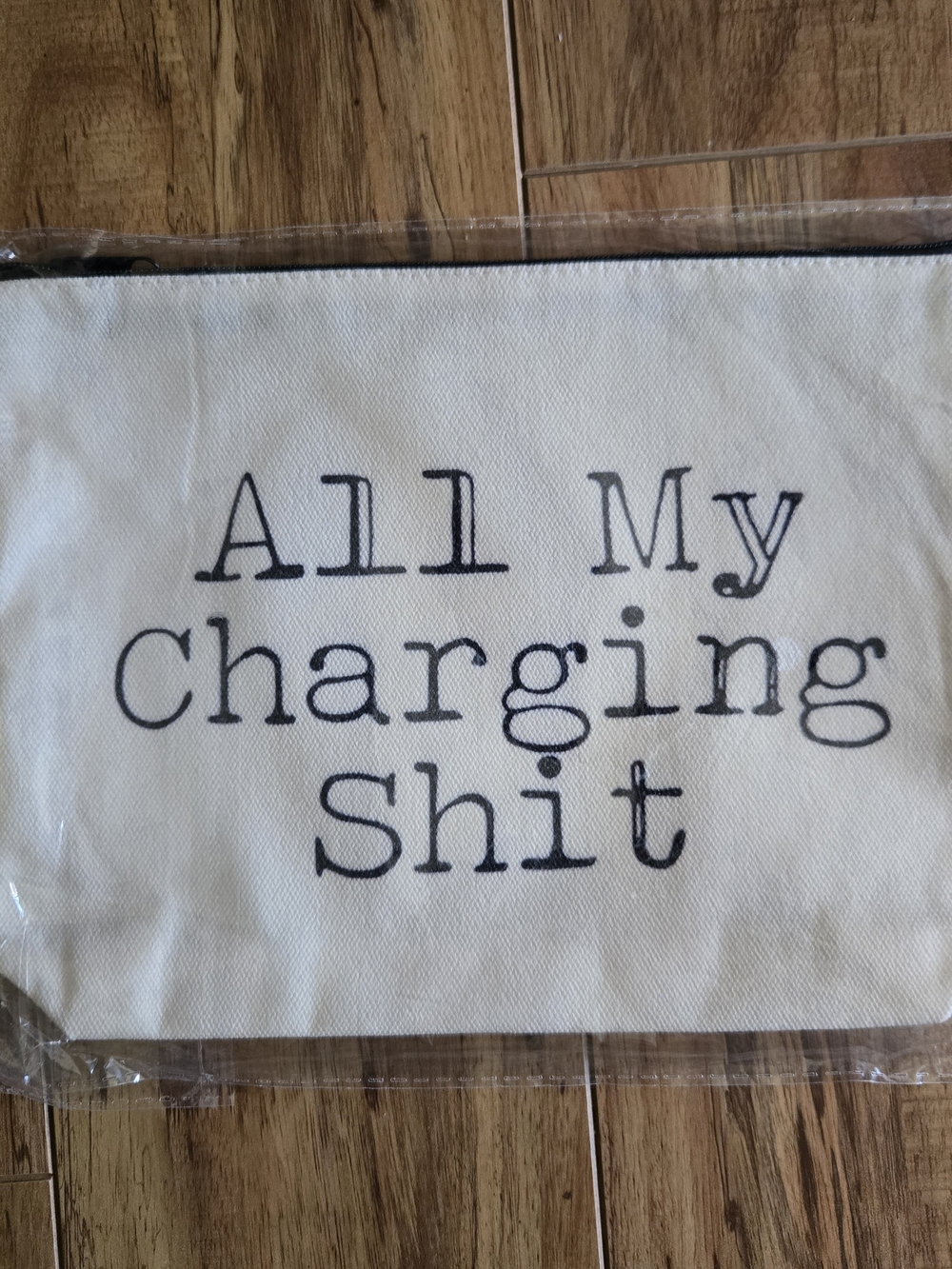 Canvas Zip Top Pouch - Black Text on Cream